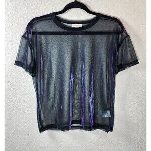 Silence Noise Womens S Sheer Iridescent Mesh Short Sleeve Crew Neck T-Shirt